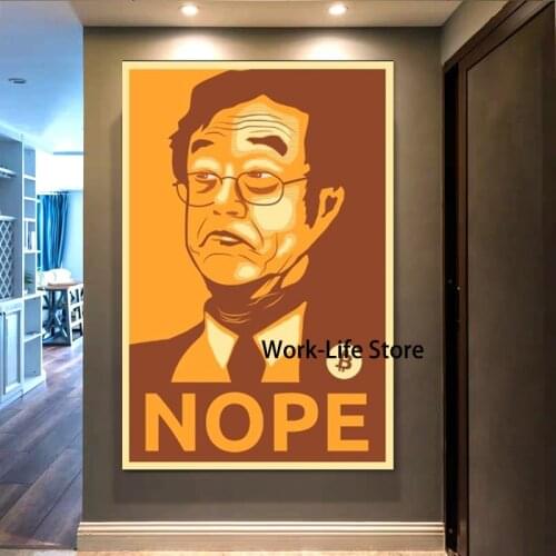 Satoshi Nakamoto Bitcoin Founder Nope Cryptocurrency Decorative Canvas Paintings Vintage Wall Poster Home Decor Canvas (No Frame