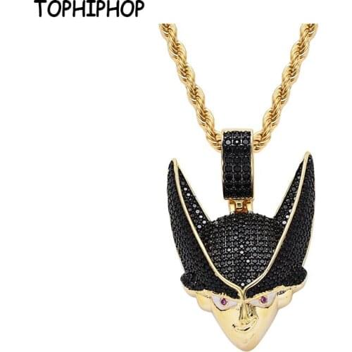 TOPHIPHOP Hip Hop Jewelry Anime Character Pendant Necklace Micro-Inlaid Zircon Bling Necklace Fashion Gift Men