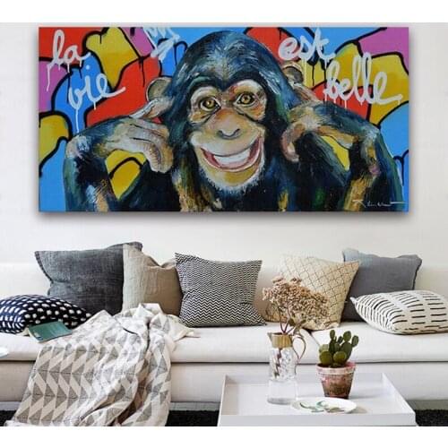 Street Graffiti Art Canvas Painting Funny Smile Monkey Posters and Prints Abstract Animal Wall Art Picture for Living Room Decor