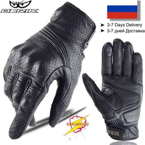 BERIK Vintage Genuine Leather Motorcycle Gloves Breathable Full Finger Glove Motorcycle Summer Guantes Moto leather glove XXL