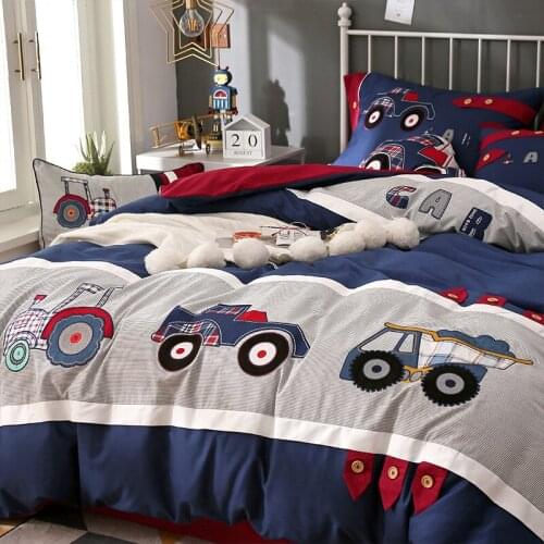 High-end Bedding Set Pure Cotton Embroidery Cartoon Cute Embroidery Boys and Girls Car Duvet Cover Four-piece Bedding