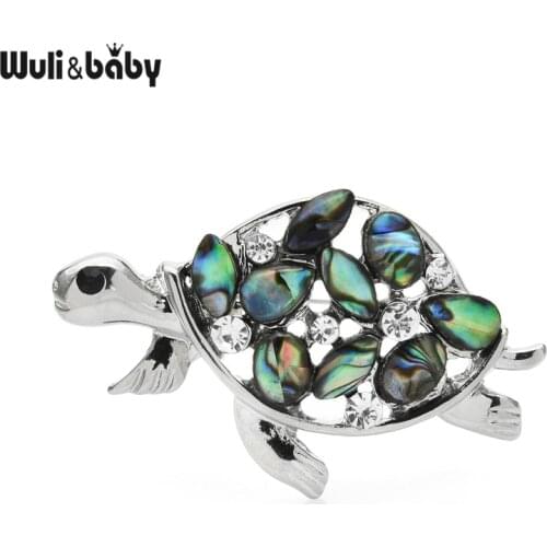 Wuli&baby Alloy Abalone Shell Turtle Brooch Pins Natural Shell Animal Brooches Gift