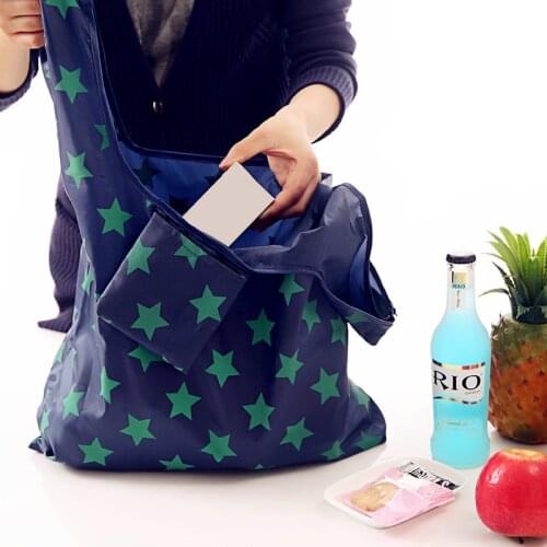 Printing Foldable Green Shopping Bag Tote Folding Pouch Handbags Convenient Large-capacity Storage Bag Hanging Organizer