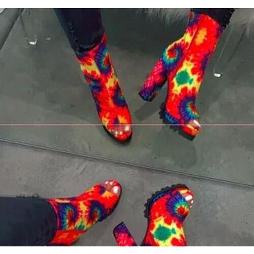 Bright Color Boots Women 2019 New Zipper Snake Pattern Waterproof Platform High-heeled Thick-soled Open Toe Low Boots Shoes