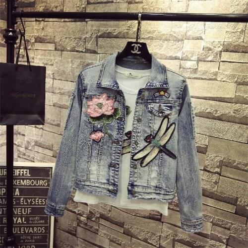 Women basic coat autumn jacket women coat casual jacquard womens clothing long sleeve jean jacket embroidered denim jacket