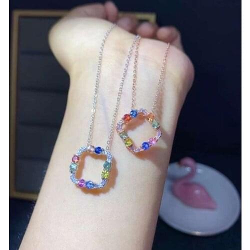 Rare color Sapphire Necklace womens gift 925 Sterling Silver with precious gems