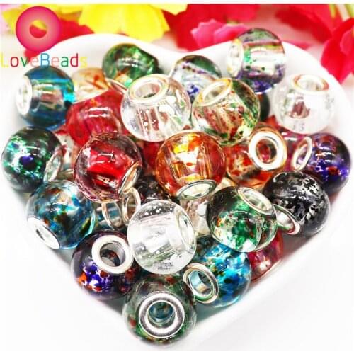 10Pcs New Assorted Color Glass Spacer European Beads Large Hole Spacer Beads Charms for DIY Crafts Fit Pandora Bracelet Necklace