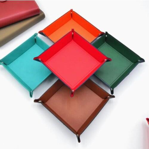 100pcs/lot Storage Box PU Leather Square Tray for Dice Table Games Key Wallet Coin Box Tray Desktop Storage Box Trays