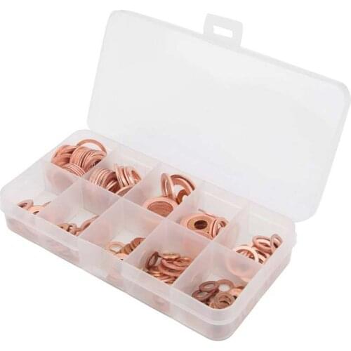 200pcs Red Copper Gasket O Ring Gasket Sealing Ring Washer Flat Sealing Ring Gasket Sealing Ring