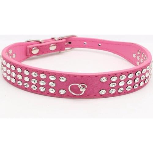 200pcs/lot Fast shipping 3 Rows Rhinestones PU Leather Dog Collars Crystal Diamante Dogs Cat Puppy Collar 6 colors 4 sizes