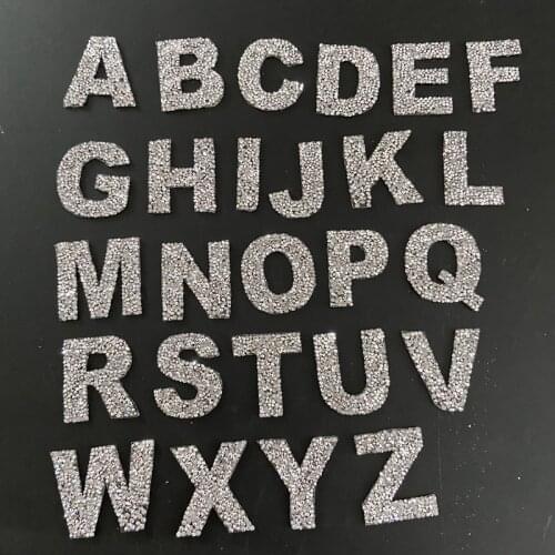 WUYUCONG A to Z 26PCS 3D Rhinestones Letters Patches for Clothes Silver Beaded Alphabet Iron on Patch
