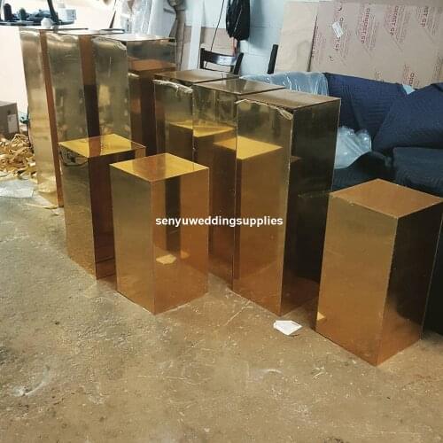 3pcs/set different size )Gold Mirror Acrylic Pedestal Column Pillar for wedding backdrop senyu1839