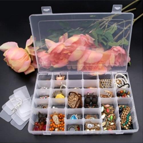 36 Grid Plastic Storage Jewelry Box Home Ring Earrings Organizer Container with Adjustable Dividers