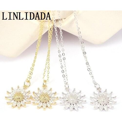 5Pcs Fashion Charm Female CZ Crystal Zirconia Sun Flower Shaped Necklace Women Gift
