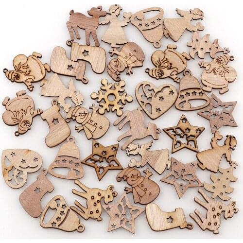 50pcs Wooden Xmas Tree Hanging Ornament 2021 Christmas Party Decorations for Home 2022 New Year Santa Claus Snowman Gift Decor