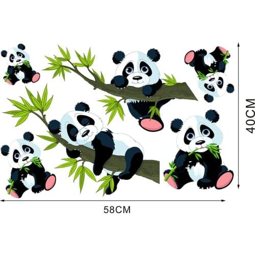 6pcs /set Bamboo Panda Wall Sticker for Living Room Bedroom Childrens Room Cute Stickers Kindergarten Kids Gift