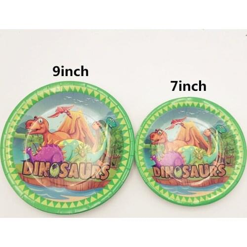 6pcs Cartoon Colorful Dinosaur Theme Disposable 7/9inch Paper Plates Party Tableware