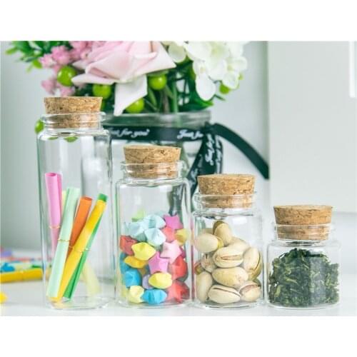 6PC Glass Bottle With Cork Empty Clear Jars Vial 50ml 80ml 100ml 150ml Liquid Candy Vanilla Pill Food Grade Storage Jars Bottles