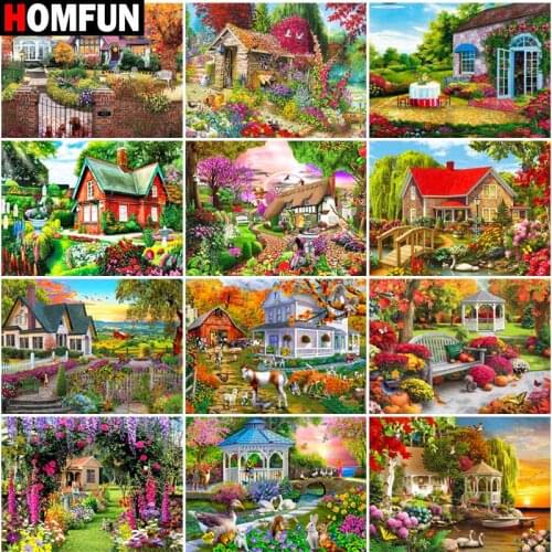 HOMFUN Full Square/Round Drill 5D DIY Diamond Painting "Forest house landscape" Embroidery Cross Stitch 5D Home Decor Gift