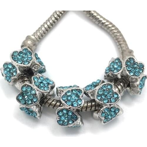 Free Shipping 2017 new 20pcs 11mm round heart design lake blue rhinestone big hole beads fit European bracelet & necklace DIY