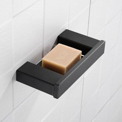 Soap Dish Storage Holder Black Stainless Steel Bathroom Soap Holder Shower Wall Mounted Soap Dishes Box Basket Square