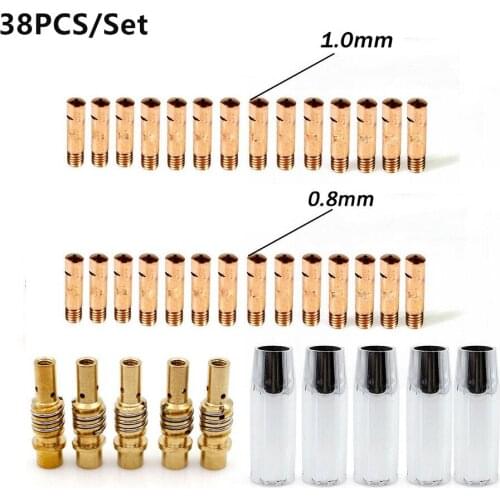 38pcs/set MB15 MIG Welding Torch Consumables Holder Conical Gas Nozzle Contact Tips Soldering Accessories