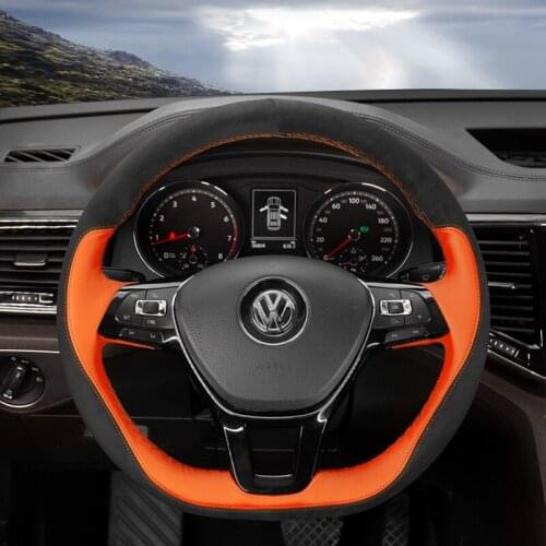 For Volkswagen VW Magotan T-Cross Golf Tayron Tiguan Bora T-ROC Jetta Passat hand-stitched suede steering wheel cover