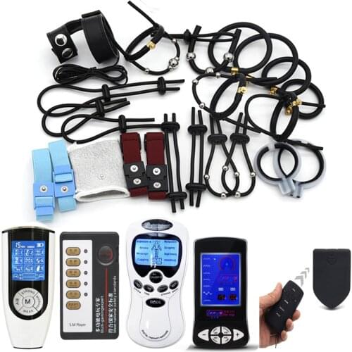 Electric Shock Penis Ring Accessory Electro Stimulation Penis Massage Delay Bondage Cock Rings BDSM Male Enlargement Sex Toys