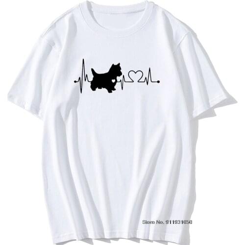 Heartbeat Westie Shih Tzu Dog Printed Top T-shirts O Neck Cotton Short Sleeve Tees for Men Animal Tops Shirt