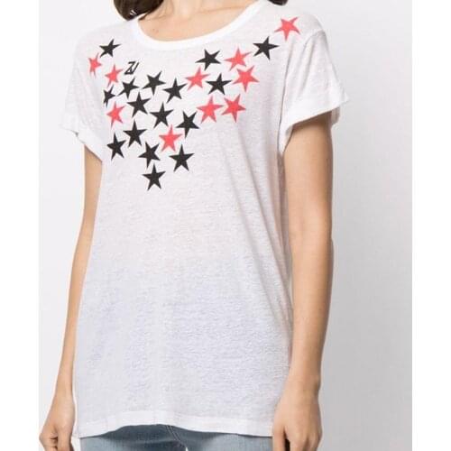 Women Slim Stars Print White Summer O-Neck Cotton T-Shirt Female High Street Brand Fashion Top Ladies New Casual Loose Tee ML032