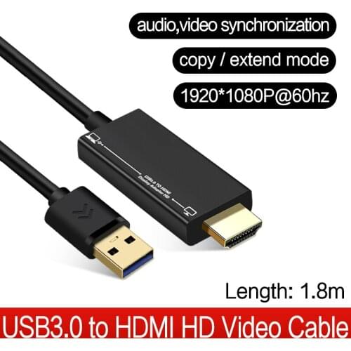 AJIUYU USB3.0 to HDMI Cable USB 3.0 HDMI Converter For Lenovo ASUS Laptop PC Adapter 1.8m HD 1080P Projector Video Monitor Cable