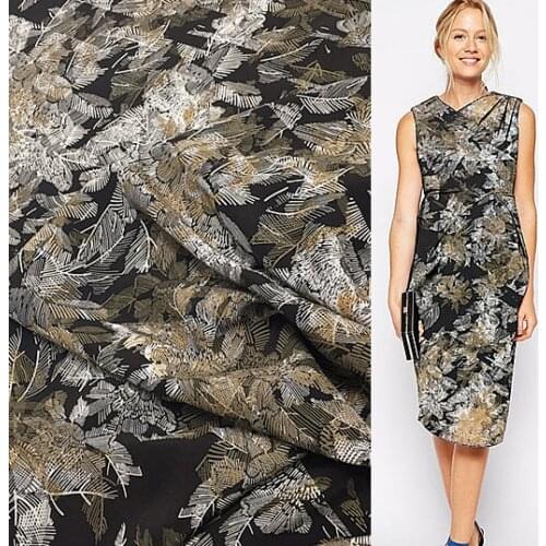Pencil sketch style leaves print silk Crepe DE chine silk fabric 17momme 112cm width by yard,SCDC565