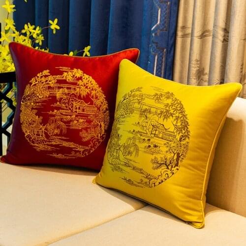 Chinese Embroidery landscape Satin Fabric Cover Cushion Pillow Case Sofa Chair Decor Ethnic Cushion Cover Lumbar Pillow Covers