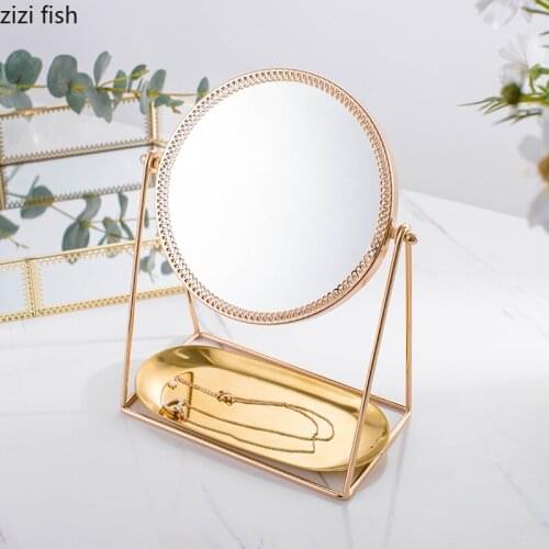 Creative Retro Metal lace glass mirror bedroom Dressing table Makeup mirror Desktop decoration Home Decorations