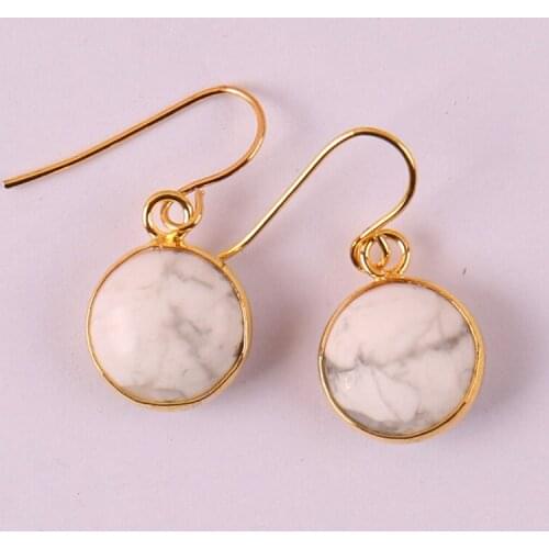 Women Fashion Jewelry Gift Natural Stone 12MM Round Beads White Howlite Dangle Earrings 1Pair U325