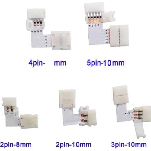 L Shape 2pin 3pin 4pin 5pin LED Connector For connecting corner right angle 5050 RGB RGBW 3528 LED Strip