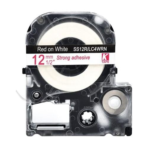 12mm Red on white SS12R Compatible Epson KingJim Label Printers LC-4WRN Laminated Label Tapes Ribbon LC4WRN for LW-300 400