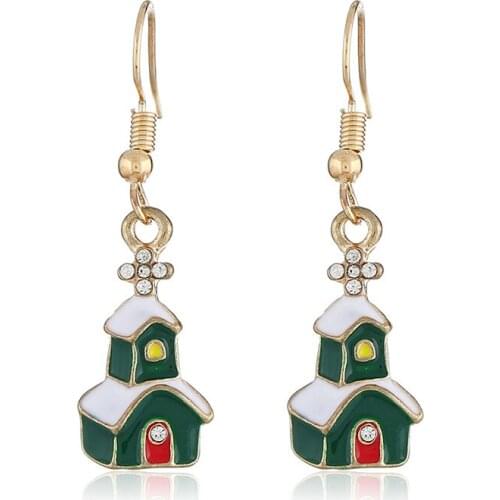 Hot Creative Christmas Ornaments Dangle Earrings For Women Stylish Christmas Green Snow House Drop Earrings jewelry for gift