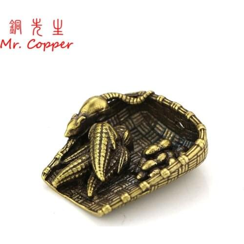 Solid Brass Rat Corn Peanut Dustpan Ornaments Copper Figurines Feng Shui Desk Decoration Home Decor Accessories Keychain Pendant