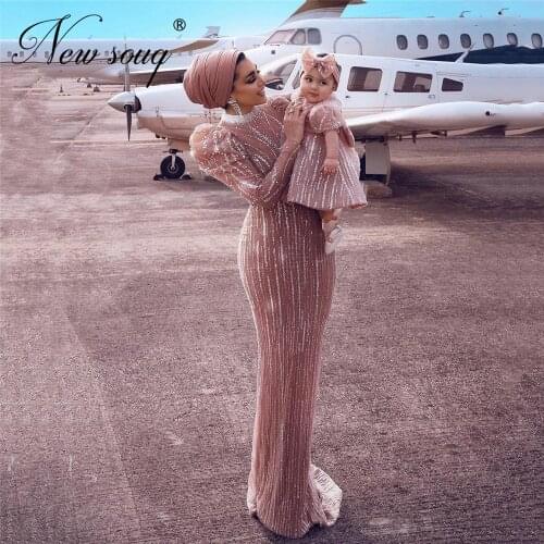 Muslim Beading Evening Dresses Mother and Daughter Dress Dubai Prom Gowns For Women 2021 Custom Party Dresses Vestidos De Noite