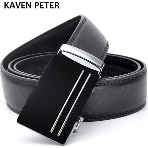 New Belt 100% Good Quality Cowskin Genuine Formal Men Leather Ratchet Belt Strap Male Metal Automatic Buckle