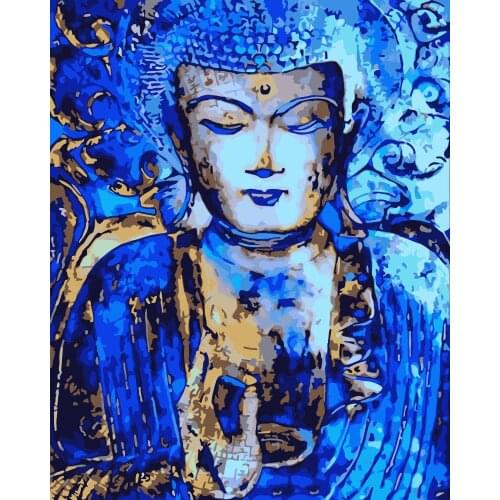 Painting By Numbers DIY Dropshipping 40x50 60x75cm Blue Shadow Buddha Statue Figure Canvas Wedding Decoration Art picture Gift