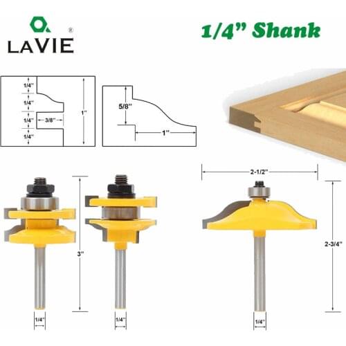 LAVIE 1/4" Shank 3pcs Door Panel Cabinet Tenon Router Bit Cabinet Rail & Stile Set Panel Raiser Ogee Wood Milling Cutter MC01046