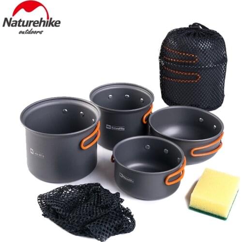 Naturehike 4 In 1 Pot Set For Outdoor Camping Picnic BBQ Suitable For 2-3 People With 100 Percent Food Grade Aluminium Alloy