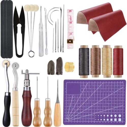 Nonvor Leather Craft Sewing Punch Tool Versatile Leather Repair Kit 34 PCS Leather Working Supplies,Leather Kits for Beginner