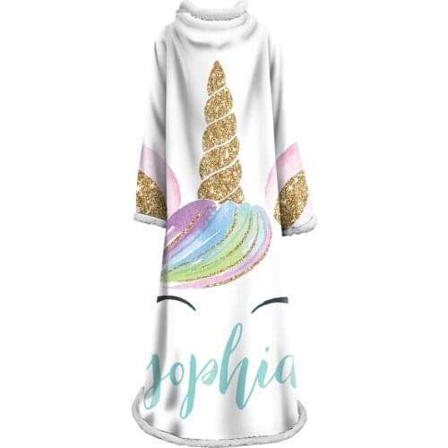 Unicorn Print Gradient Color Throw Blanket Sofa Bed Chair Rest Bedding Home Decor Supply For Adult Children With Sleeve