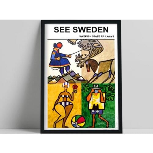 World Travel Retro Poster, See Sweden Swedish State Railways Canvas Painting, Nordic Style Still Life Wall Picture Home Decor