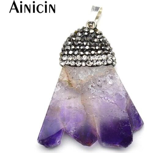 Natural Drusy Crystal Rhinestone Paved Pendants Sector Shape For Fashion Women Jewelry Making Findings