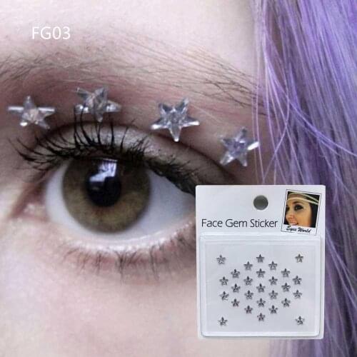 FG03 Clear Star stick on face Rhinestone Gem, best Choice for Festival Wedding Boho Floral Face Makeup