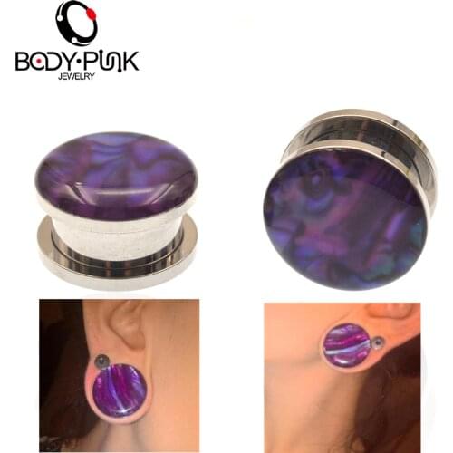 BODY PUNK Purple Oil Drip Fashion Stud Earrings Stainless Steel Expander Ear Tunnel Plug Body Piercing Jewelry 6-25mm PLG 059